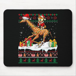 Santa Shiba Inu Riding Giraffe Weihnachtssüßer L Mousepad