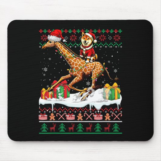 Santa Shiba Inu Riding Giraffe Weihnachtssüßer L Mousepad (Vorne)