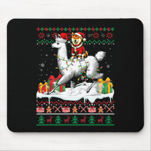 Santa Shiba Inu Riding Llama Christmas Sweater Lov Mousepad