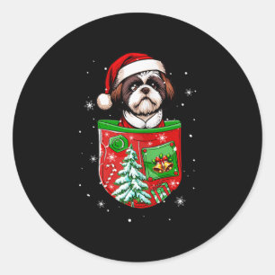 Santa Shih Tzu im Besitzer-Taschen-Weihnachtsbaum- Runder Aufkleber