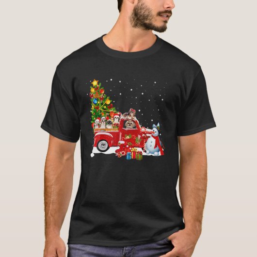 Santa Shih Tzu Ride Red Truck Christmas Pajama Shi T-Shirt (Vorderseite)
