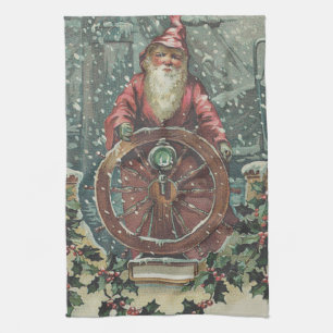 Santa Ship Boot Snow Storm Holly Handtuch