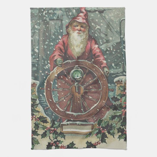 Santa Ship Boot Snow Storm Holly Handtuch (Vertikal)