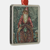 Santa Ship Boot Snow Storm Silbernes Ornament (Rechts)
