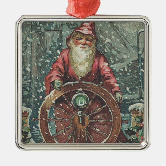Santa Ship Boot Snow Storm Silbernes Ornament (Vorne)
