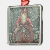 Santa Ship Boot Snow Storm Silbernes Ornament (Links)