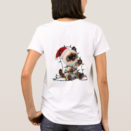 Santa Siamese Cat Tangled in Christmas Lights T-Shirt (Rückseite)