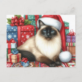 Santa Siamese Katze Weihnachtsfeiertag Postkarte