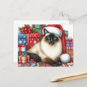 Santa Siamese Katze Weihnachtsfeiertag  Postkarte