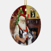 Santa - Sibirische Huskies (ZWEI) Keramik Ornament (Rechts)