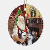 Santa - Sibirische Huskies (ZWEI) Keramik Ornament (Links)
