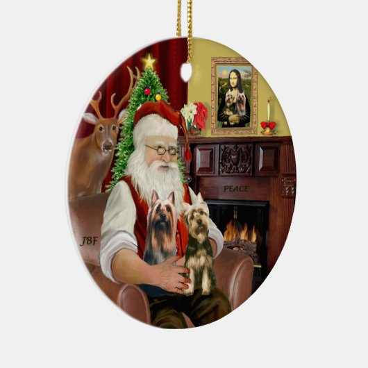 Santa - Silky Terriers (ZWEI) Keramikornament (Rechts)