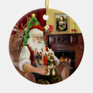 Santa - Silky Terriers (ZWEI) Keramikornament