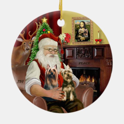 Santa - Silky Terriers (ZWEI) Keramikornament (Hinten)