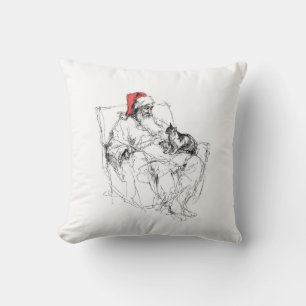 Santa Sitzen mit Katze auf dem Sprung Kissen