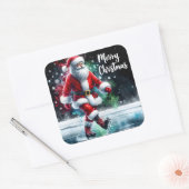 Santa Skate glücklich draußen Quadratischer Aufkleber (Umschlag)