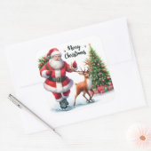 Santa Skate mit Happy Rentier Quadratischer Aufkleber (Umschlag)