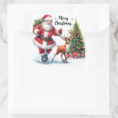 Santa Skate mit Happy Rentier Quadratischer Aufkleber (Tasche)