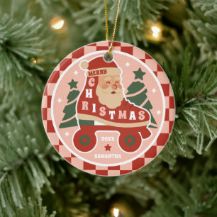 Santa Skate   Retro Roller Skaten Weihnachten Keramik Ornament