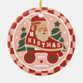 Santa Skate | Retro Roller Skaten Weihnachten Keramik Ornament (Hinten)