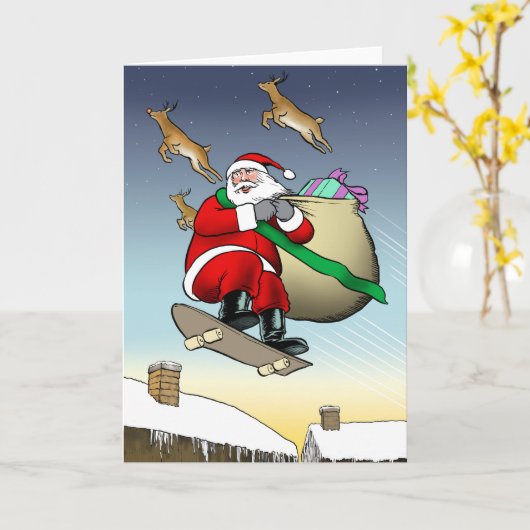 Santa Skateboard Karte (Gelbe Blume)