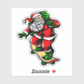 Santa Skateboard Red Green 4" Kiss Cut Vinyl Aufkleber (Blatt)