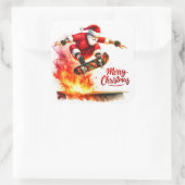 Santa Skateboards mit Weihnachtsgeist Quadratischer Aufkleber (Tasche)