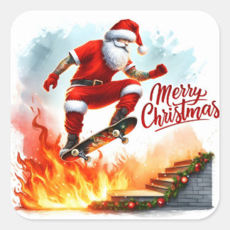 Santa Skateboards über Feurgelenke Quadratischer Aufkleber