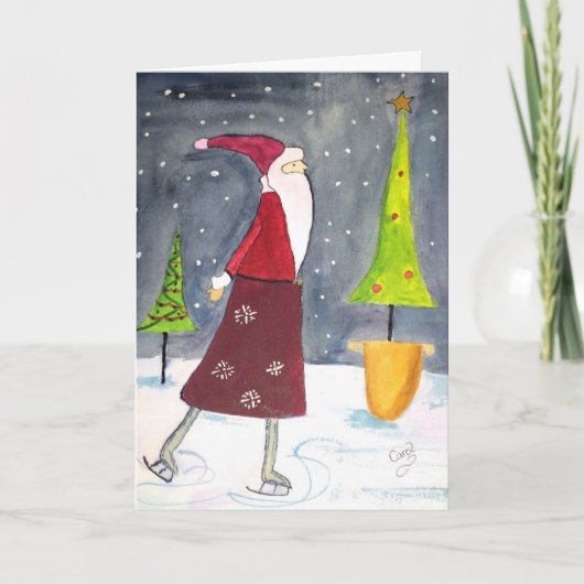 Santa Skating Holiday Card Feiertagskarte (Vorderseite)