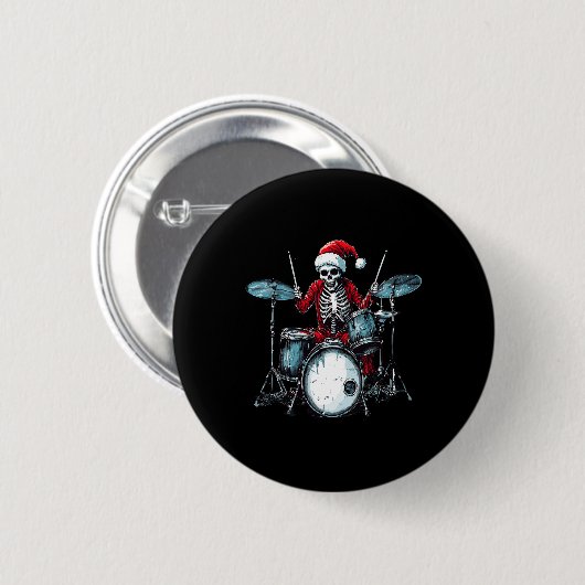 Santa Skeleton Drum Drummer Percussionist Button (Vorne & Hinten)