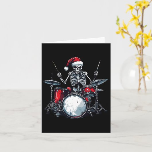 Santa Skeleton Drum Percussionist Drummer Karte (Gelbe Blume)