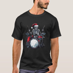 Santa Skeleton Drum Percussionist Drummer T-Shirt