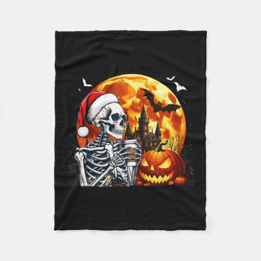 Santa Skeleton Trinkkaffee Halloween Pu Fleecedecke (Vorderseite)