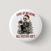 Santa Skeleton with Cat Holiday Snark Button (Vorderseite)