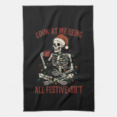 Santa Skeleton with Cat Holiday Snark Geschirrtuch (Vertikal)