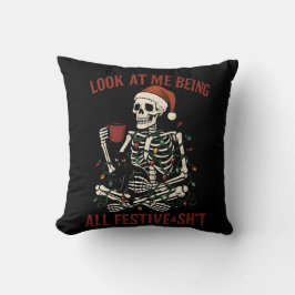 Santa Skeleton with Cat Holiday Snark Kissen