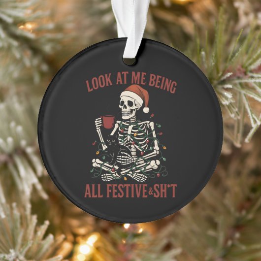 Santa Skeleton with Cat Holiday Snark Ornament (Baum)