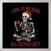 Santa Skeleton with Cat Holiday Snark Poster (Vorne)