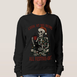 Santa Skeleton with Cat Holiday Snark Sweatshirt
