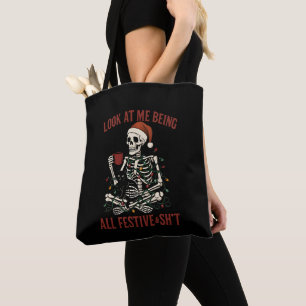 Santa Skelett mit Katze Holiday Snark Tasche