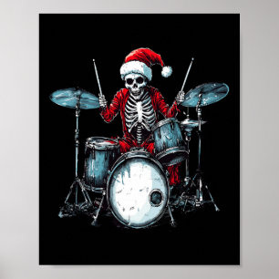 Santa Skelett spielt Trommel Schlagzeuger Percussi Poster