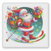 Santa Ski in einem Winterwunderland Aufkleber (Vorderseite)
