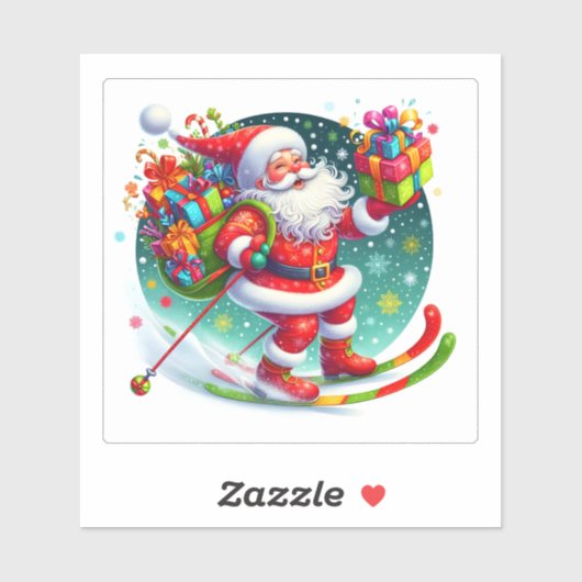 Santa Ski in einem Winterwunderland Aufkleber (Blatt)