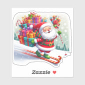 Santa Ski mit Geschenken auf der Snowy Slope Aufkleber (Blatt)