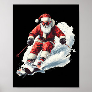 Santa Skifahren Lustiges Weihnachten Skifahrer Ski Poster