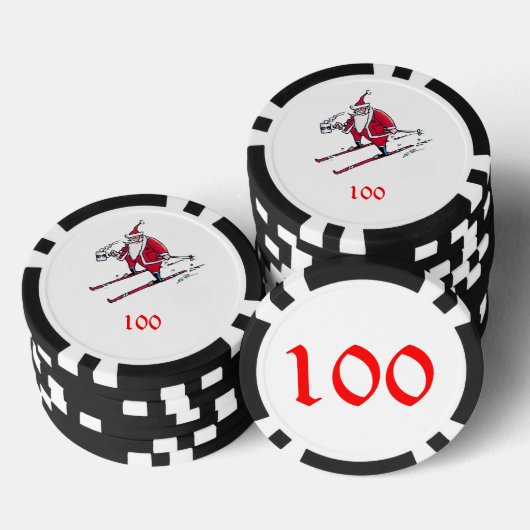 Santa Skiing Black 100 gestreifter Poker Chip (Stapel)