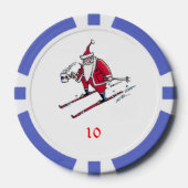 Santa Skiing Blue 10 gestreifter Poker Chip (Vorderseite)