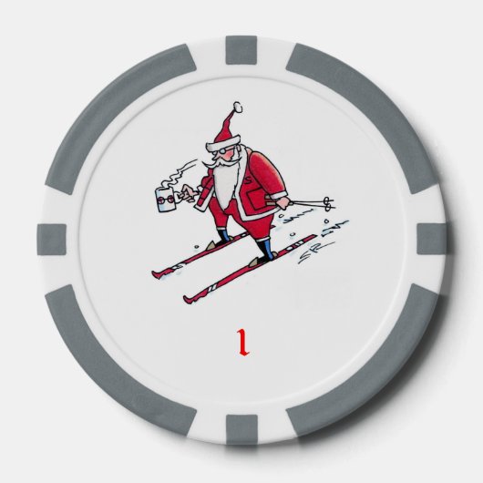 Santa Skiing grauer 1 gestreifter Poker Chip (Vorderseite)
