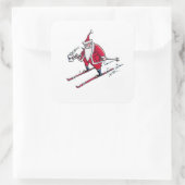 Santa Skiing große quadratische Aufkleber (Tasche)