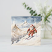 Santa Skiing Grußkarte Feiertagskarte (Stehend Vorderseite)